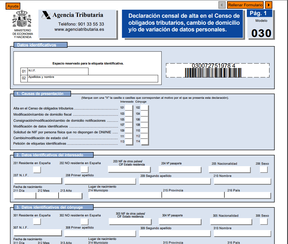 modelo 030 formulario