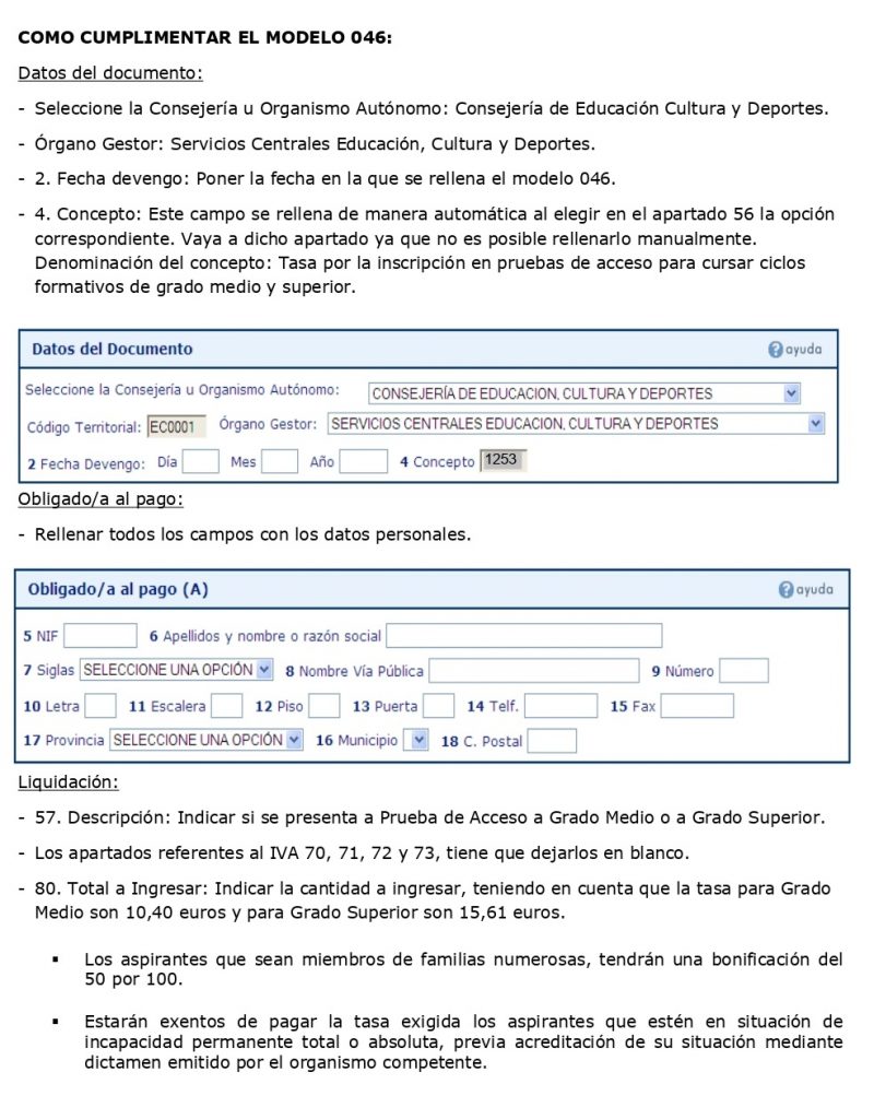 modelo 046 cumplimentación