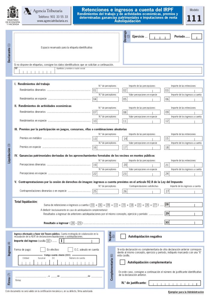 modelo 111 página administrador