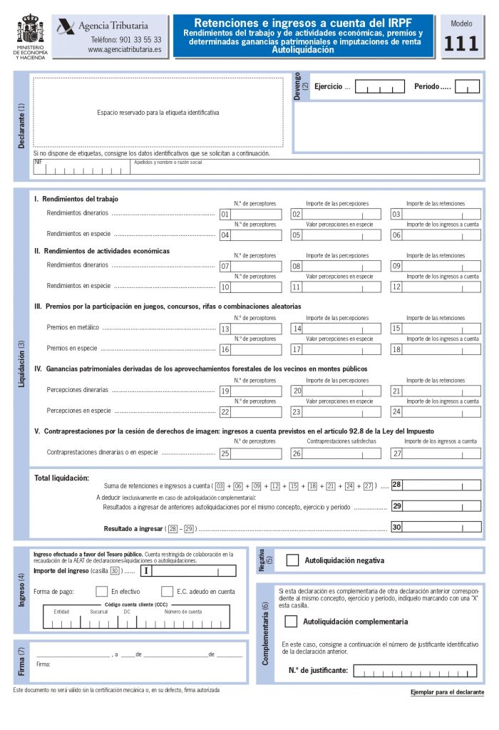 modelo 111 página declarante