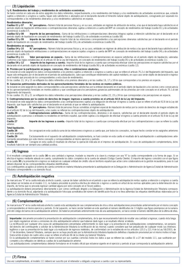 modelo 111 instrucciones cumplimentación