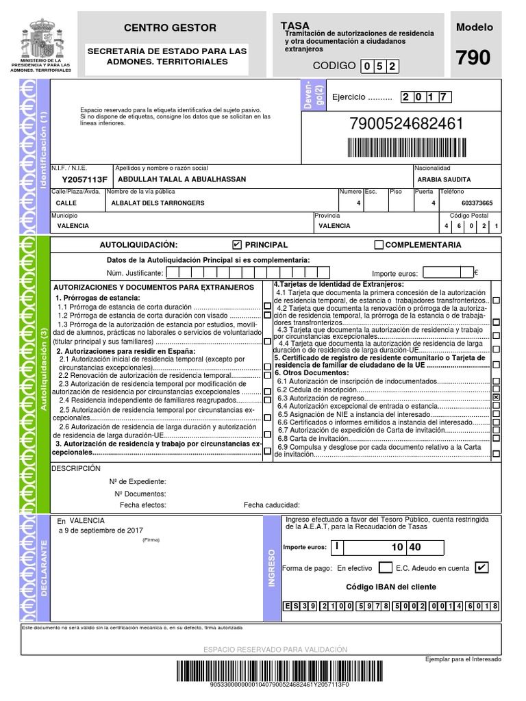 modelo 790 código 052 formulario