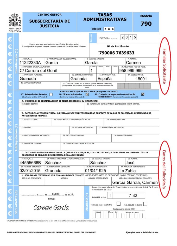 modelo 790 últimas voluntades formulario rellenado ejemplo